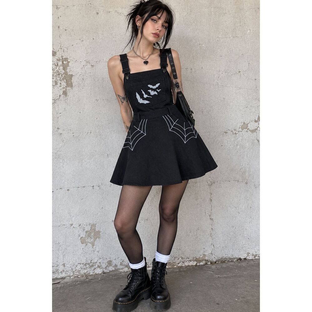 Hell Bunny Black Alt Girl Goth Flare Mini Dress  Women's Size XS